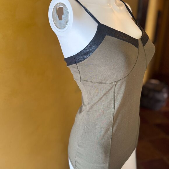 Y2K Express “Best Loved Cami” Olive Green with Faux Leather Trim – Size S - Picture 3 of 9